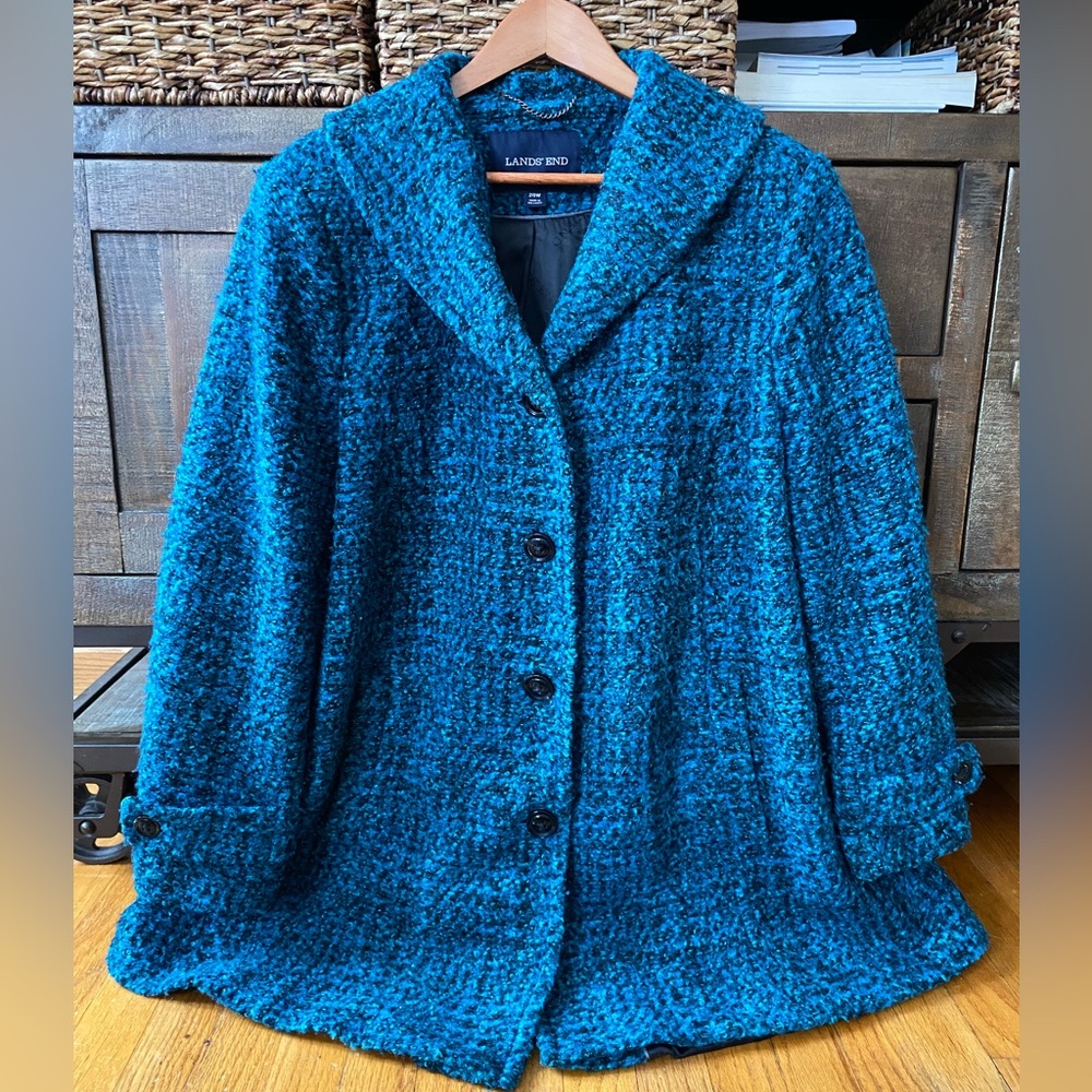 Lands' End Teal Boucle Coat